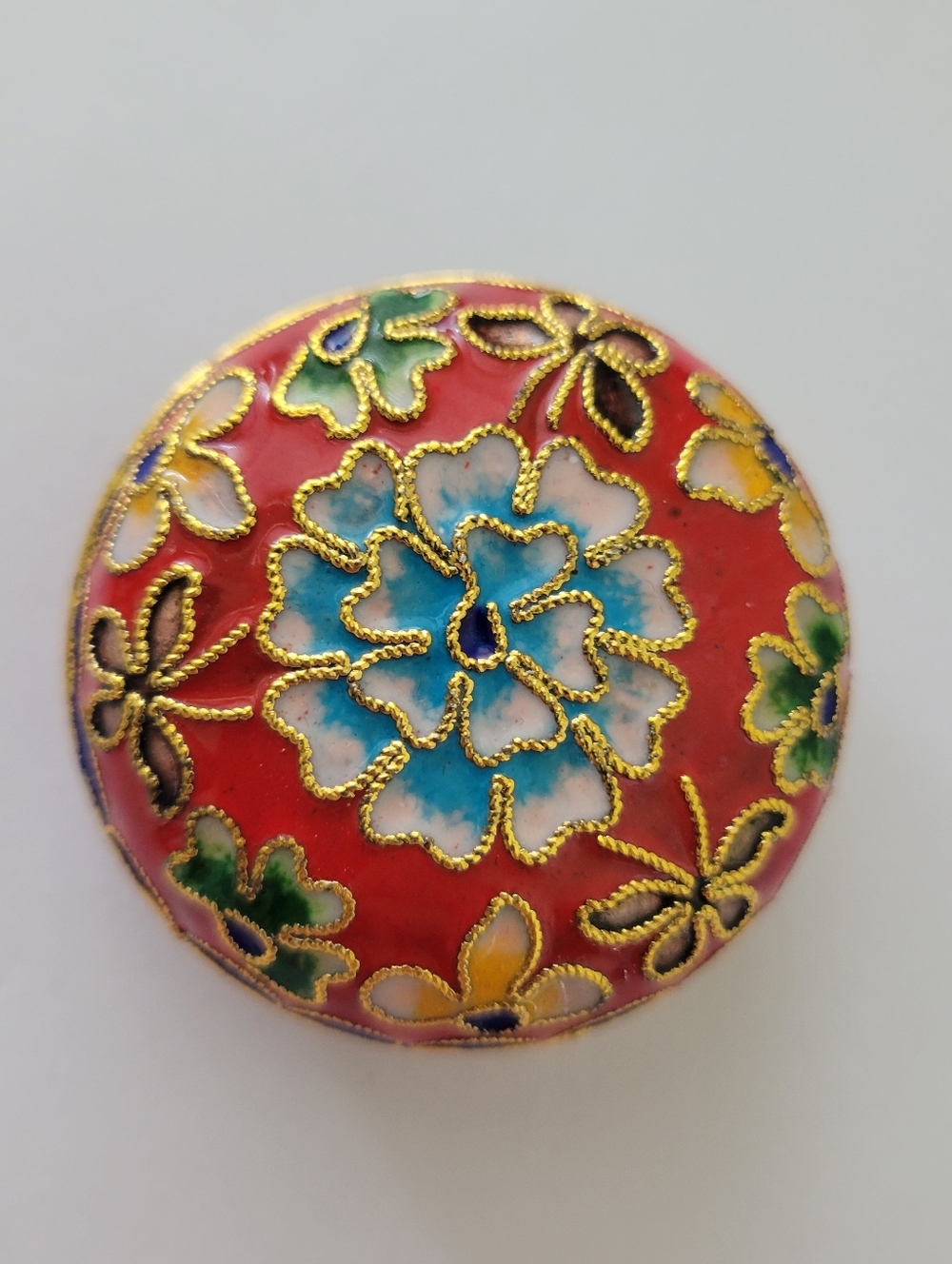 Vintage Enamel Inlay Pill Box Trinket Box Cloisonné Multicolor Floral